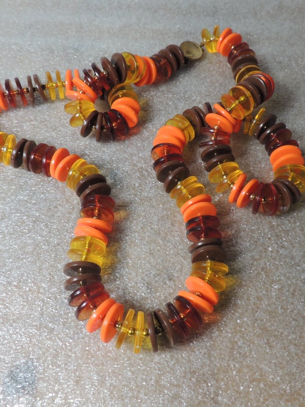 Multicolor Plastic Disc Beaded Necklace Vintage Mid Century Colors